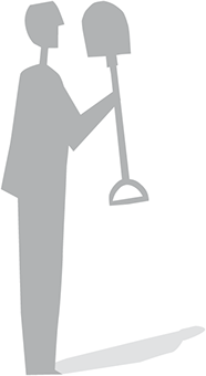 Ein Mann hält ein Schaufel in der Hand.